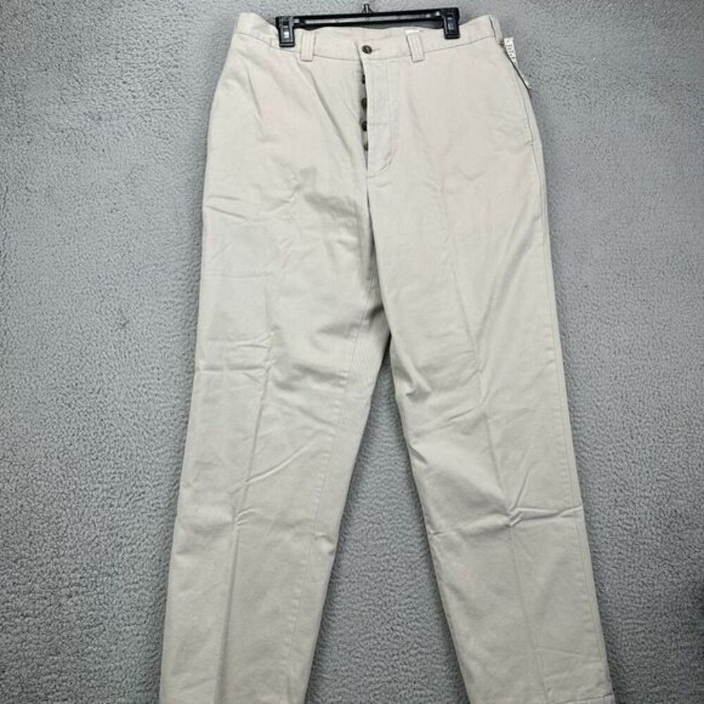 Field Gear FG‎ Flannel Lined Chino Pants Mens 36X32 Cream Khakis Button Fly NEW